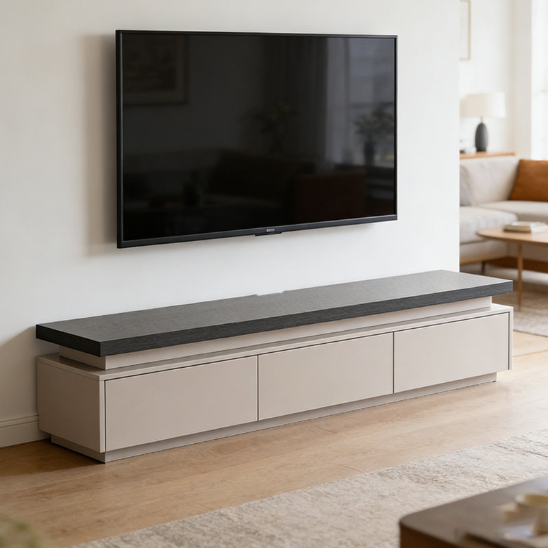 Meuble télé en bois Modern Simplicity, 16.53" H x 82.67" L x 15.74" W, Blanc cassé / noir