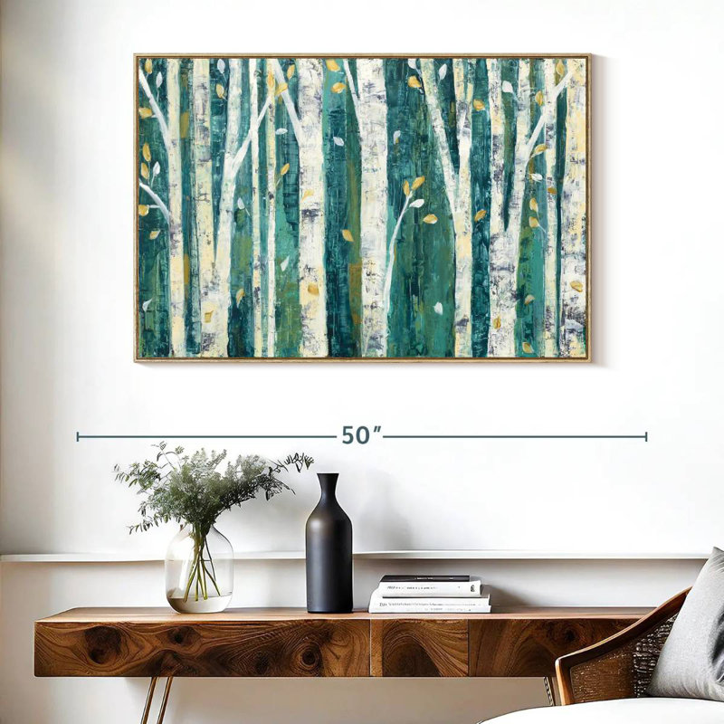 Bouleaux au printemps III, 40 po x 27 po, Cadre flottant en bois naturel