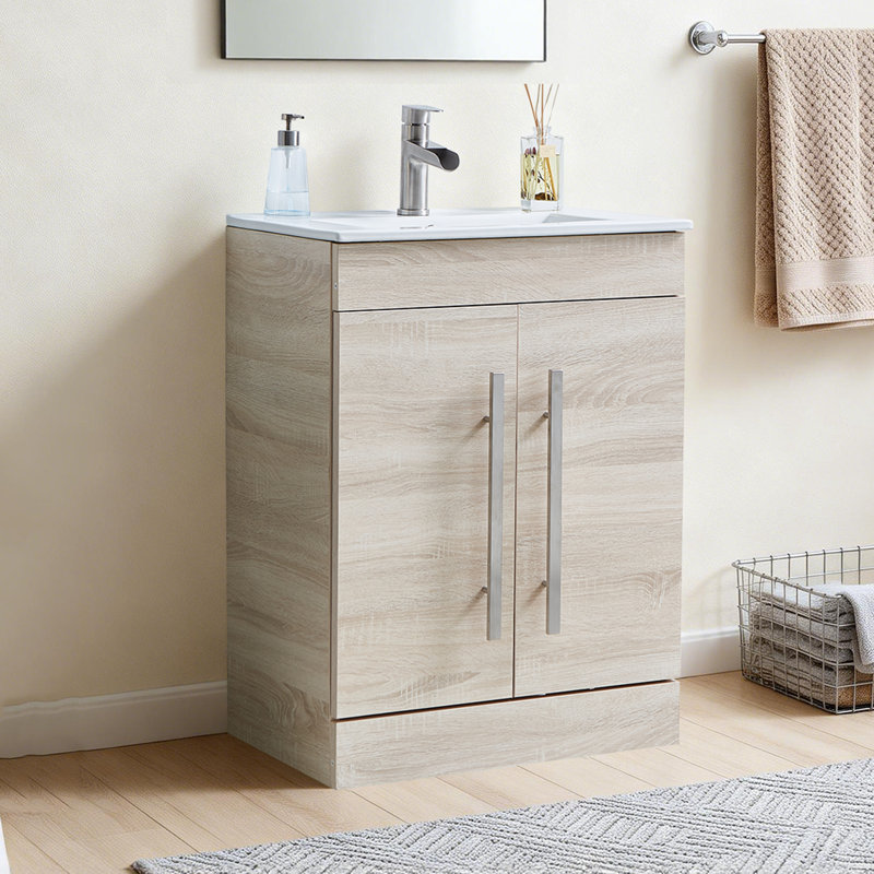 Meuble-lavabo simple autoportant 24 portes 2 portes 24 po Modern, Naturel, Argent argent