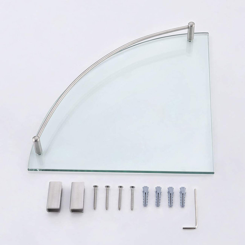 Dwynwen Triangle Glass Floating Shelf, Brushed Nickel