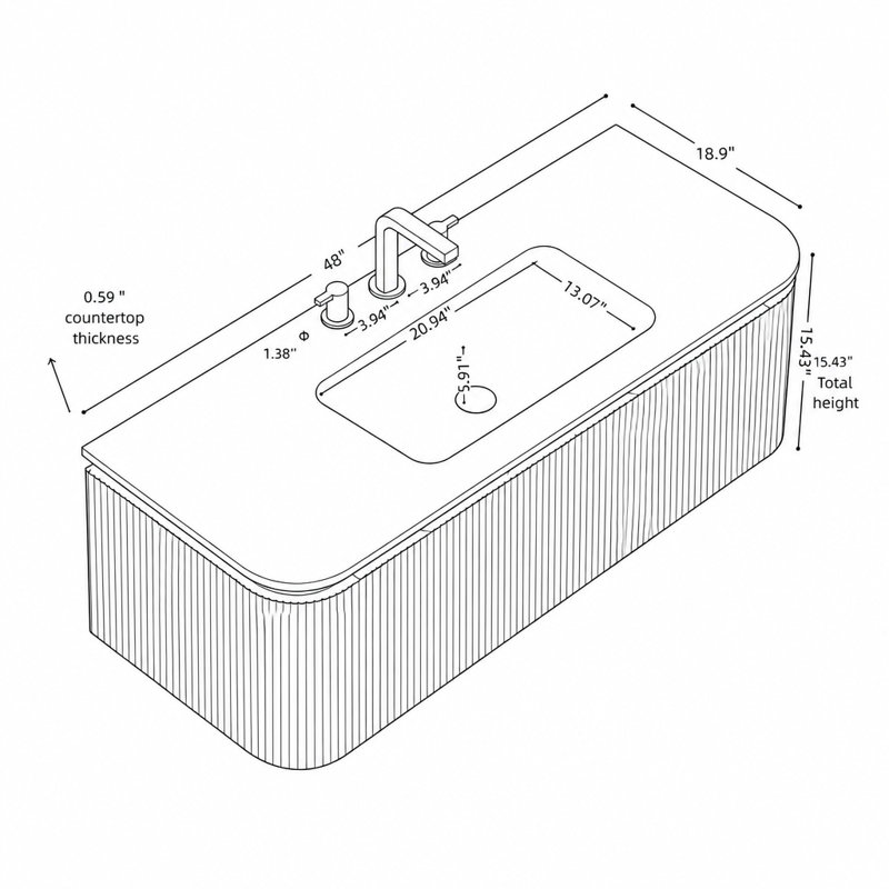 Meuble-lavabo suspendu de 122 cm avec lavabo intégré en pierre frittée cintrée à chaud à motif de travertin, 2 tiroirs et éclairage à détecteur de mouvement