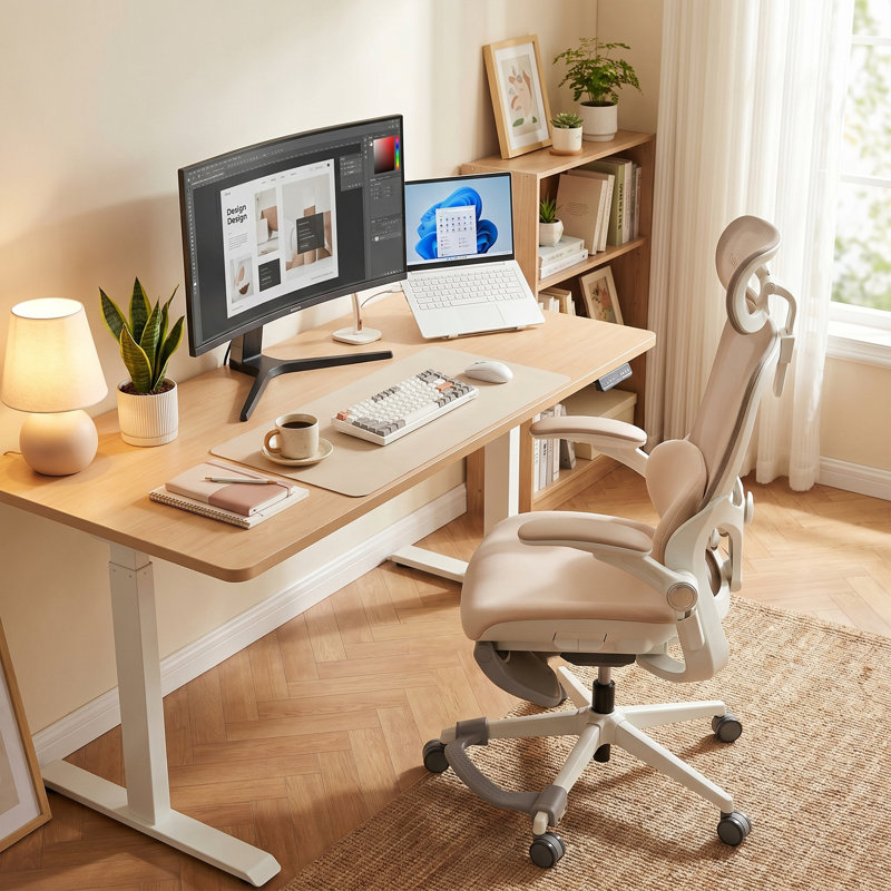 Cablady S2 Ergonomic Office Chair in Cream White, Beige