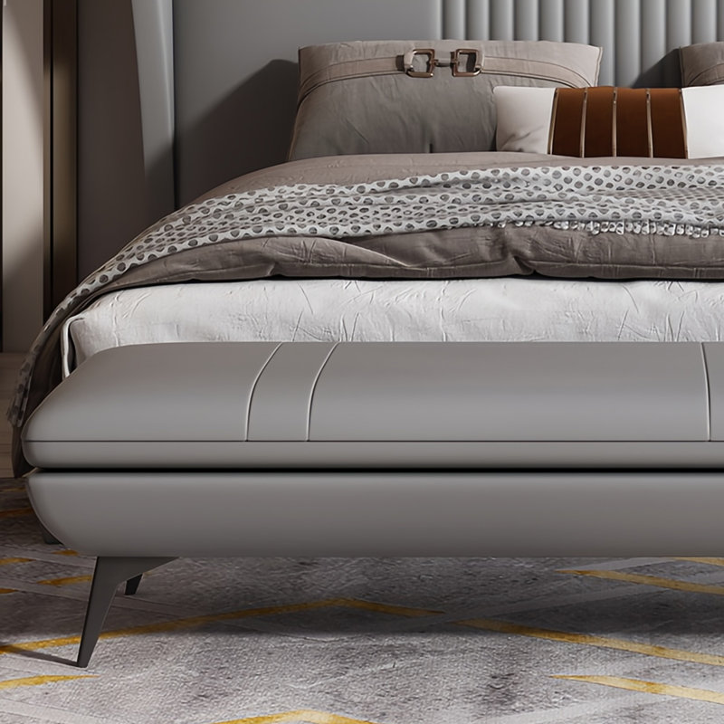 Banc rembourré en cuir de vache Ritvi,  H 16,92 po x l 68,89 po x P 19,68 po, Gris