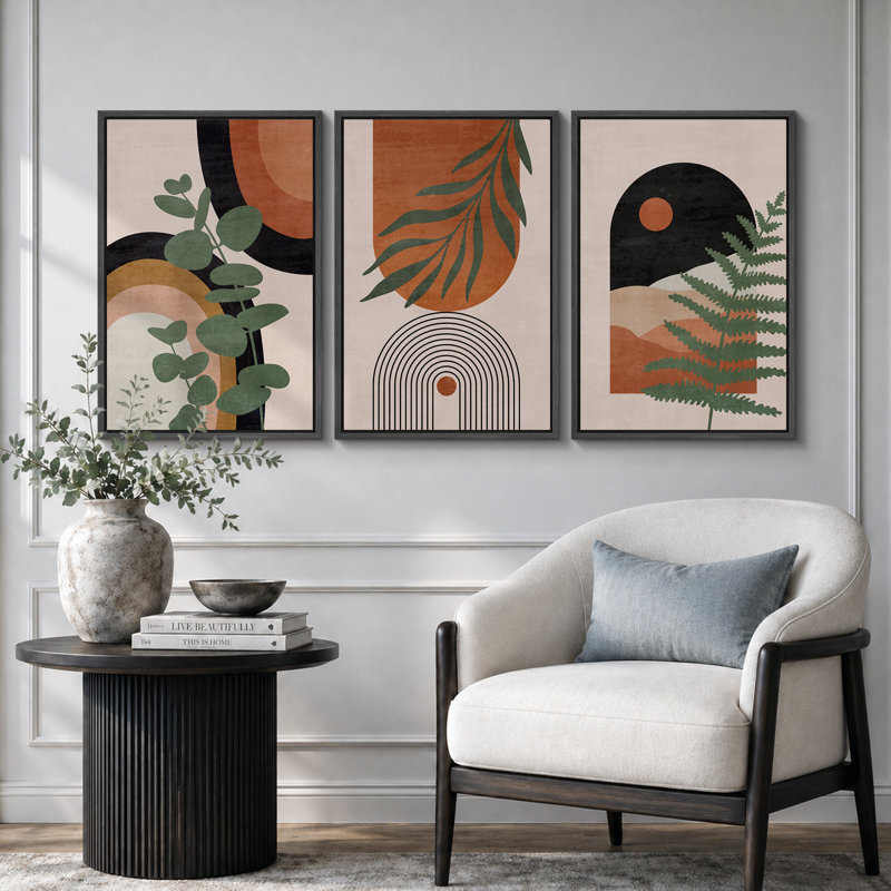 «Mid Century Modern Boho», Southwestern Desert Jungle, H 36 po x l 72 po, Cadre flottant noir