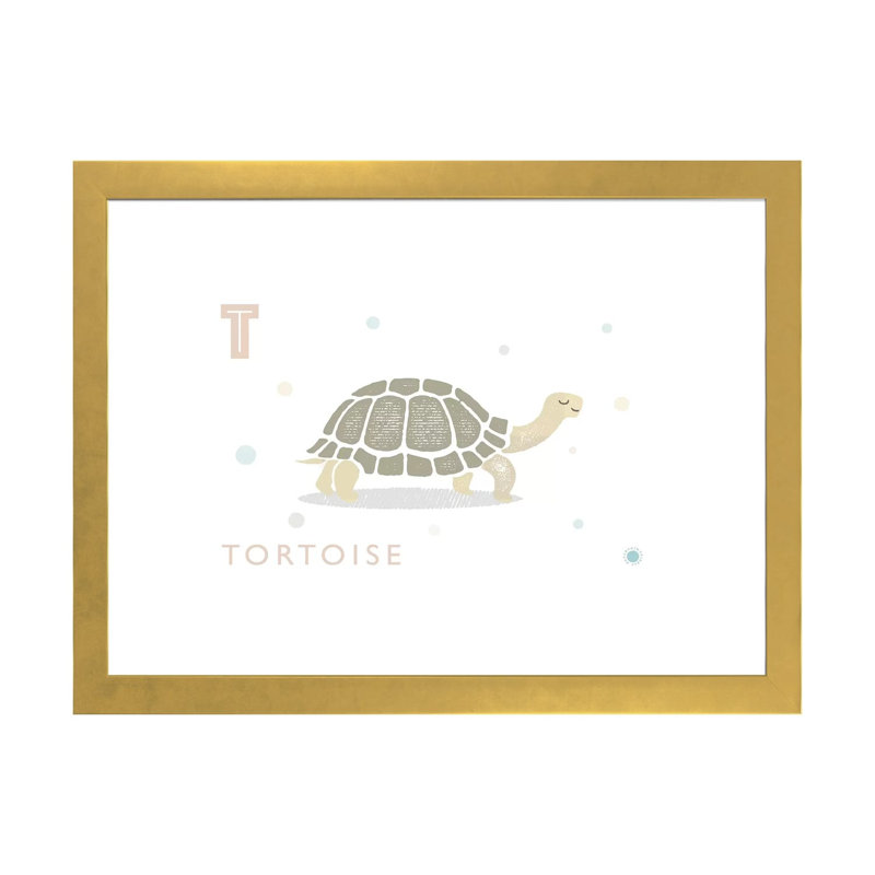 Tortue - imprimé, Blanc, H 24 po x l 32 po x P 1 po, Papier encadré doré