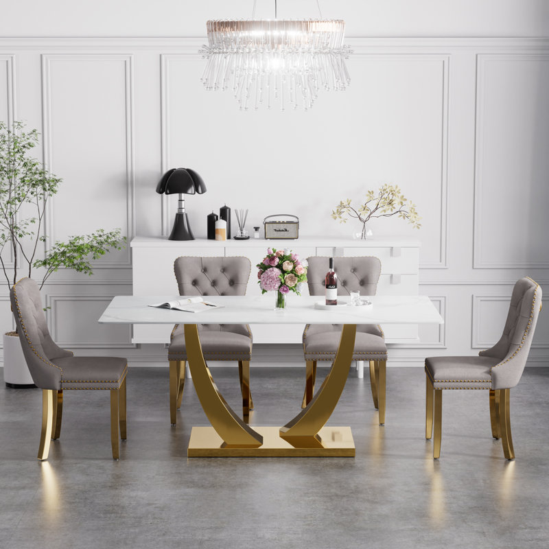 Horten Rectangular 35.4'' W Dining Set, 5, Gray