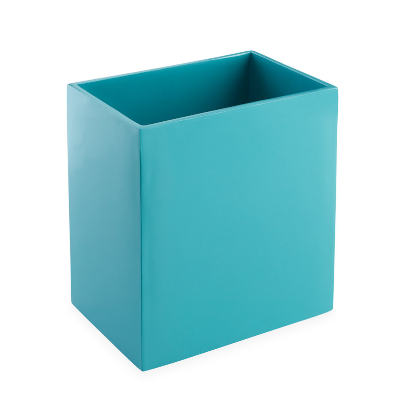 Robin's Egg Blue Lacquered Wood Square Wastebasket