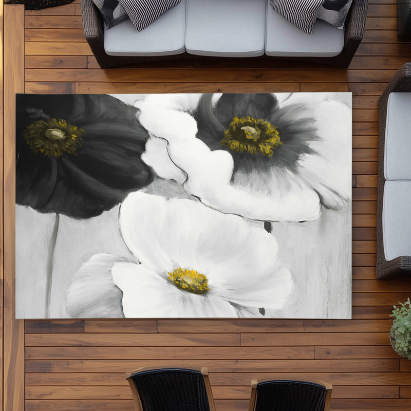 Assorted White Flowers Outdoor Area Rug | Botanical Decor