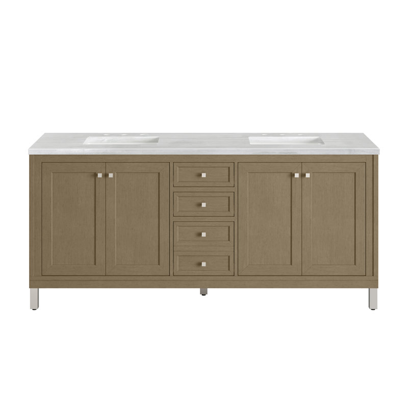 Chicago 72'' W Double Vanity, White Zeus, 8" Widespread, Walnut Whisper