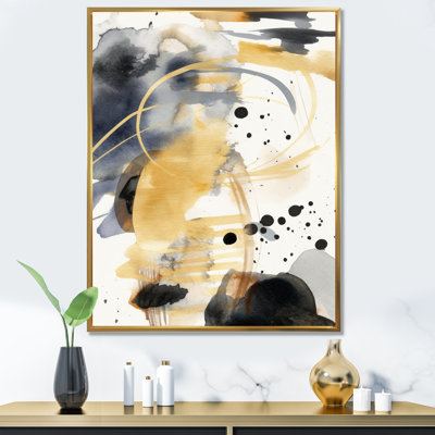Abstrait pastel avec taches bleues et dorées sur fond noir