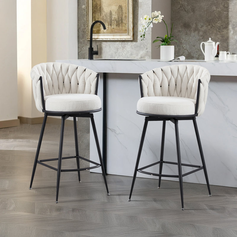 Tabouret de bar et de comptoir pivotant à motif de tissage courbé, Beige