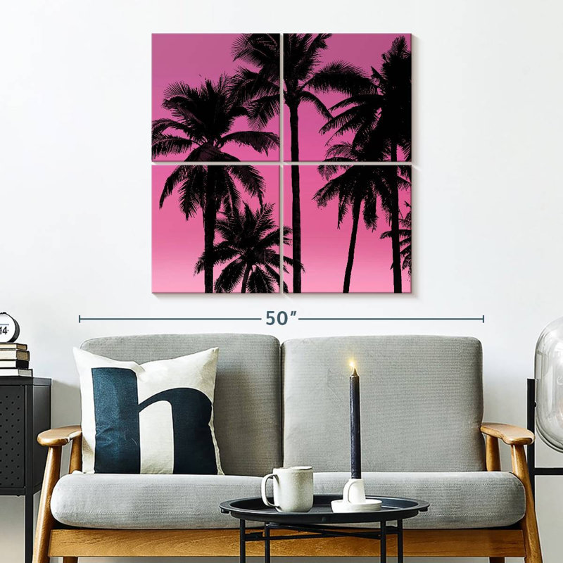 Gillard Palms noir sur rose I, H 32 po x l 32 po