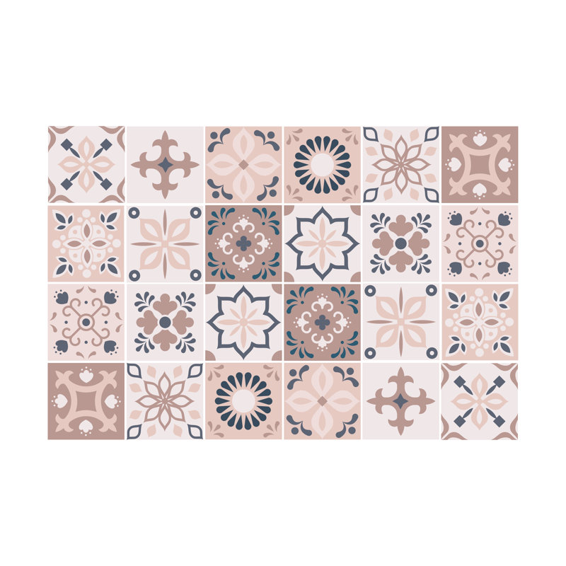 Stewie Marjorelle Moroccan Wall Tile Sticker Set - 15 cm x 15 cm, Pink/Grey