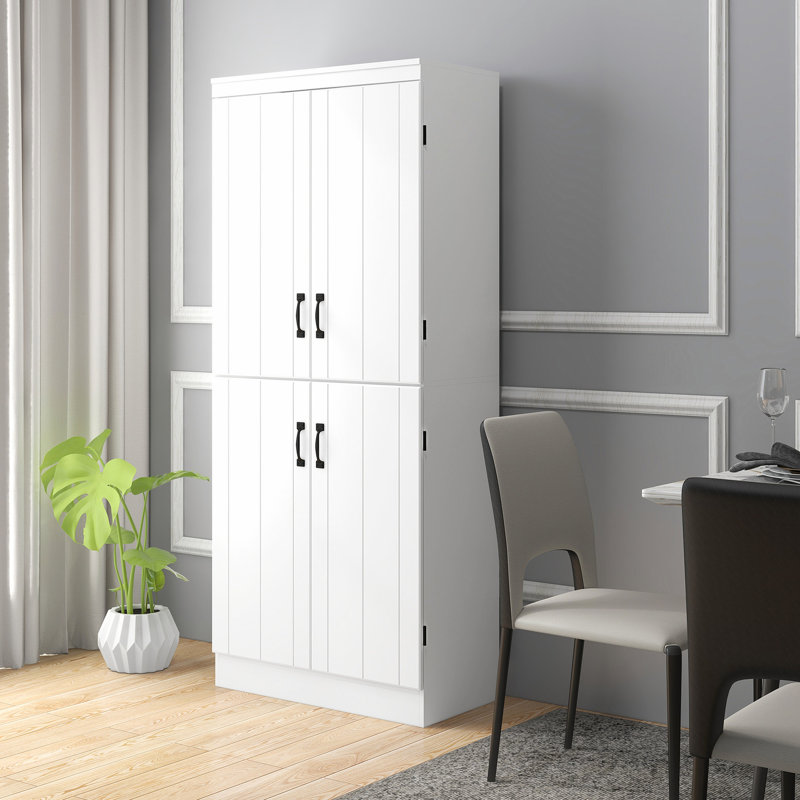 Garde-manger autoportant de 70 po de hauteur, 6 tablettes avec 2 portes réglables et 4 portes, garde-manger blanc tendance, réglable, portes pour le rangement de la salle à manger