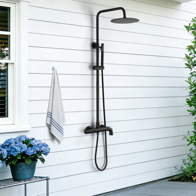 Wall Mount Solid Brass 3-Function Rust-free Outdoor Shower with Handheld Shower with Footwash Spout