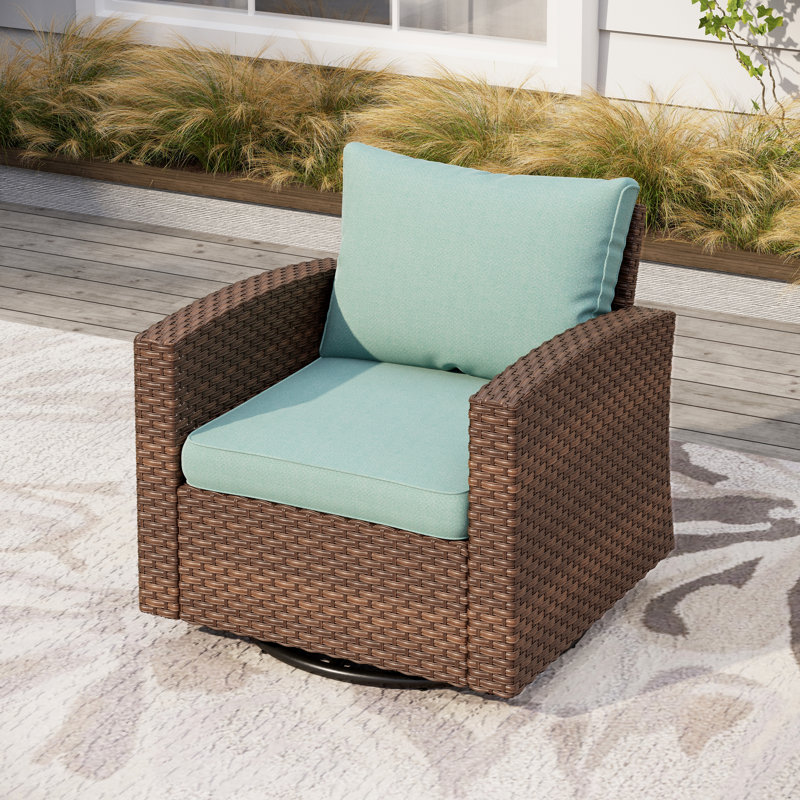 Dynasia PE Rattan Swivel Rocking Outdoor Chair with Cushions, Blue