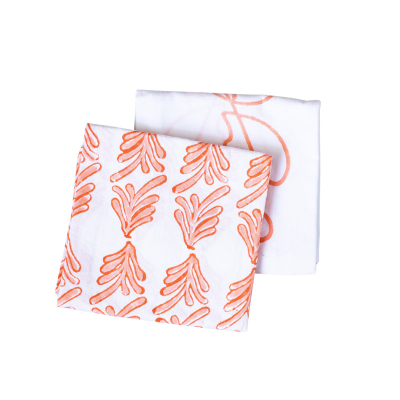 S/2 Tea Towel Set - Palmetto & Joyful, Orange