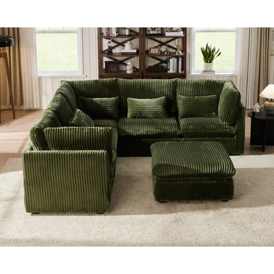 Oversized Modular Sofa Extra Deep Cloud Corduroy Sectional Couch With Ottoman Chaise, Fsc Certified