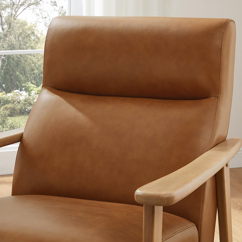 30'' Wide Genuine Leather Full-Back Accent Armchair With Solid Wood Frame