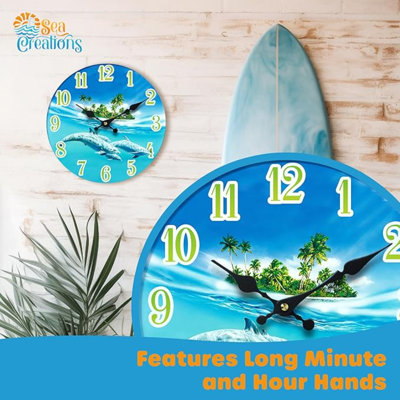 Glass Wall Clock - Coastal, Nautical, And Beach Themed | Decorative And Aesthetic Timepiece | Ideal Home Decor For Living Room, Bedroom, Or Beach House | 13 X 13 Inches | Dolphin