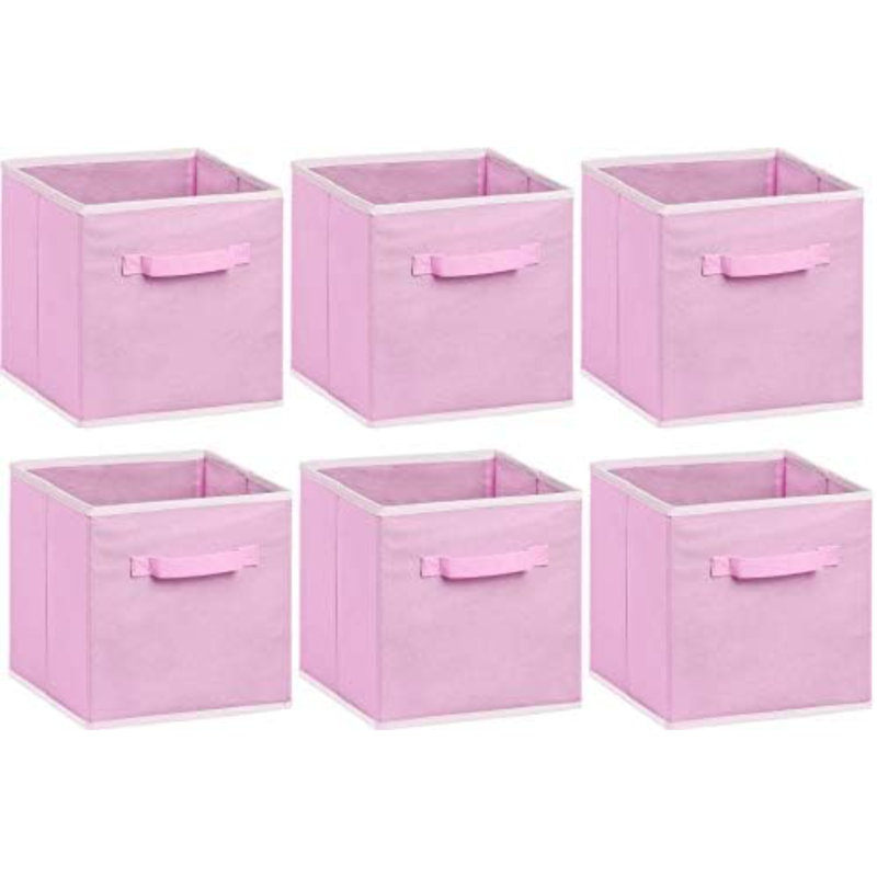 Foldable Cloth Storage Cube Basket Bins Organizer, Pink (11"H X 10.75"W X 10.75"D) - 6 Pack, Pink