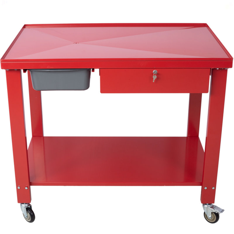 Station de travail de démontage de transmission Capacité de 1/2 tonneau Table de drainage inclinable Tiroir verrouillable Bassin de drainage amovible pleine largeur Tablette inférieure pleine largeur Quatre roulettes de 4 pouces