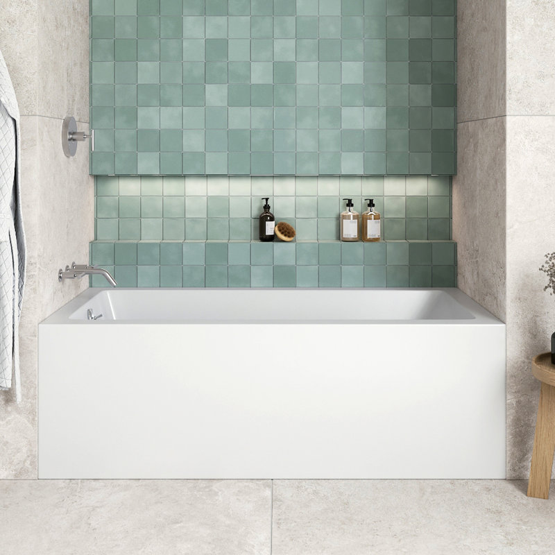 Streamline 66 in. x 32 in. Acrylic Left-Hand Drain Alcove Bathtub in Glossy White With External Drain, Polished Chrome