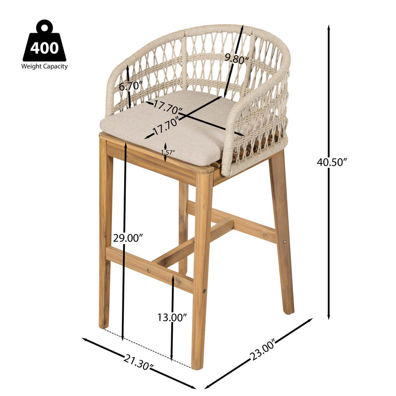 Ensemble de 2 tabourets de bar en bois avec corde Laguna