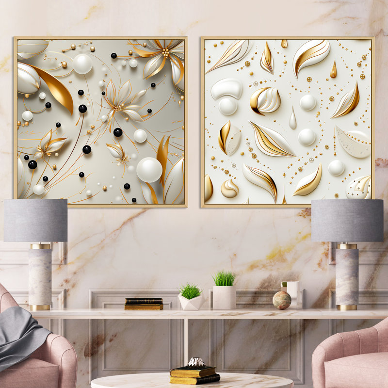 Kelm - Ensemble de 2 collages abstraits carrés, H 16 po x l 33 po, Cadre flottant brun