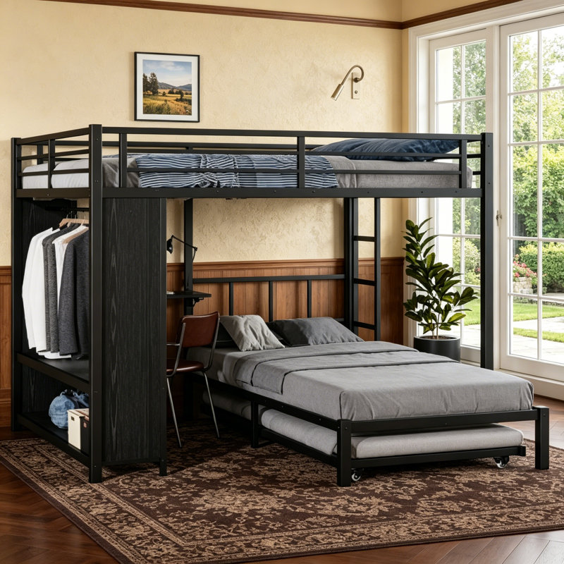 Grand lit superposé simple avec garde-robe intégré