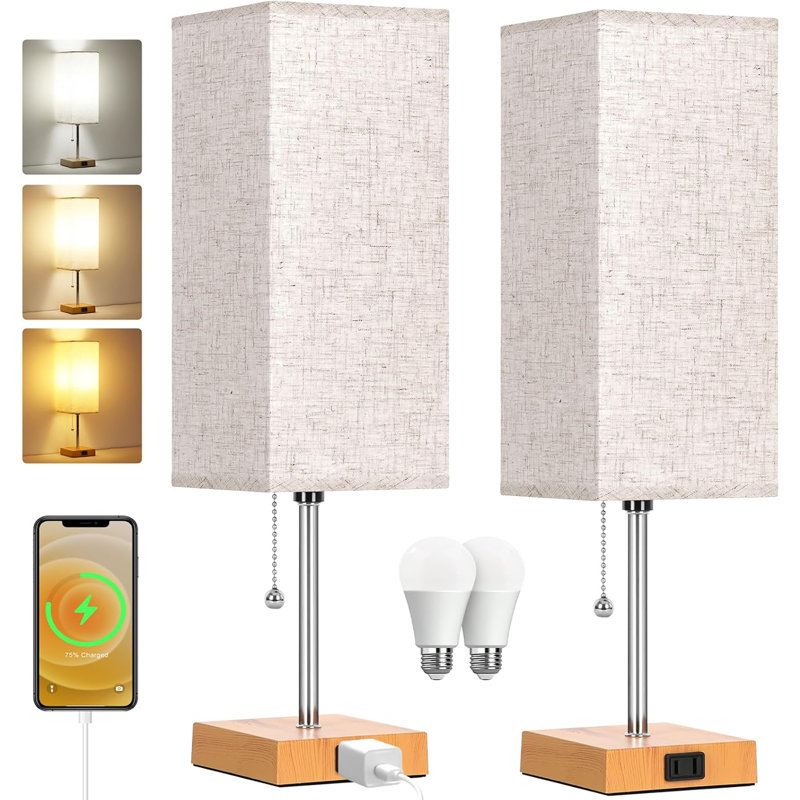 Ensemble de 2 lampes de table pour la chambre à coucher, à intensité variable 3 couleurs 18 po, avec chaînette et prises de courant, 2 ampoules incluses