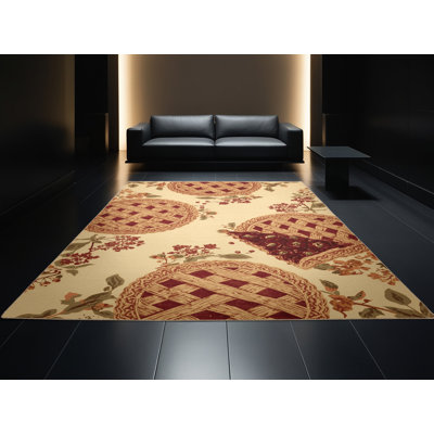 Tapis moelleux moelleux et moelleux à motif de cerises et de cerises en brun - beige