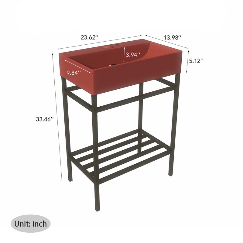 Ensemble de meuble-lavabo autoportant 24 po en or avec lavabo intégré en céramique mauve 24 po, Rouge