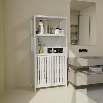 armoire de rangement en bambou, armoire de salle de bain séparée avec 2 portes