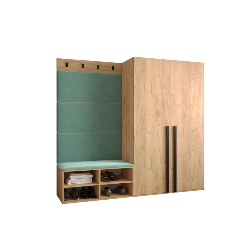 Jangro Hall Tree with Bench and Shoe Storage, Oak/Mint Green