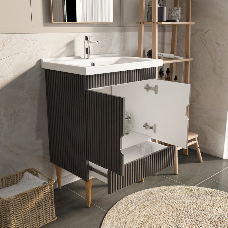 Sahra Single Bathroom Vanity with Ceramic Basin, Anthracite, 60cm