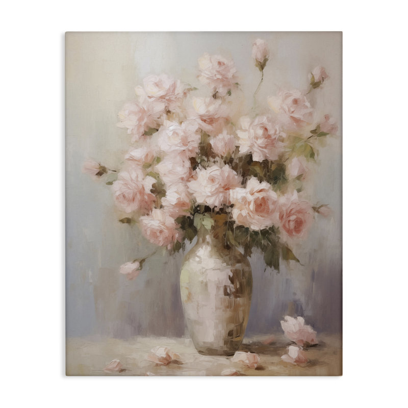 Vase de roses roses douces, design par Arlington Prints, H 30 po x l 24 po