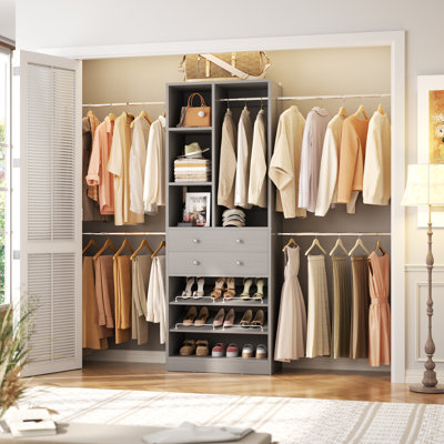 Système d'organisation en bois 28 po avec tiroirs et tablettes, système de rangement pour garde-robe