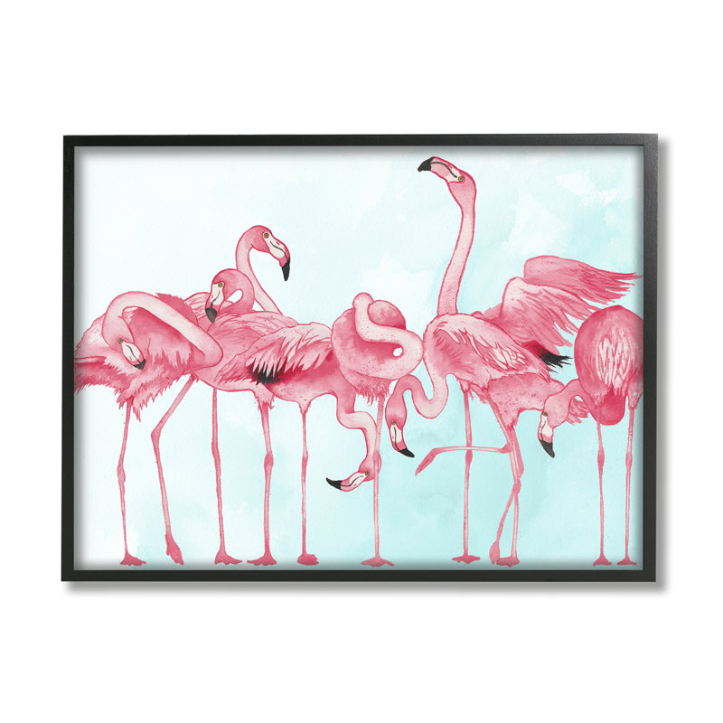 «Bold Pink Flamingo Flock», estampe numérique encadrée par Elizabeth Medley, H 24 po x l 30 po x P 1,5 po