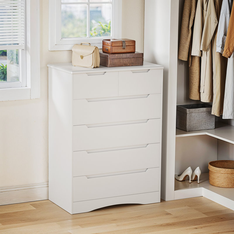 Cherea 43.7"W 6- Drawer Dresser  with concealed handles,storage cabinet, White