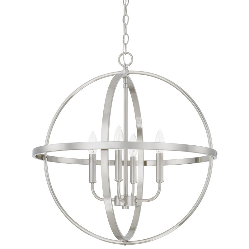Oxley 4 - Light Dimmable Globe Chandelier, Brushed Nickel, 24.25" H x 23" W x 23" D