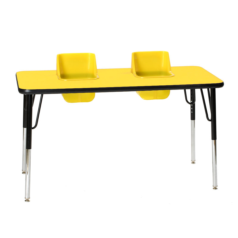 Laminate Adjustable Rectangle 2 Students Activity Table & Chairs, Yellow, Fusion Maple