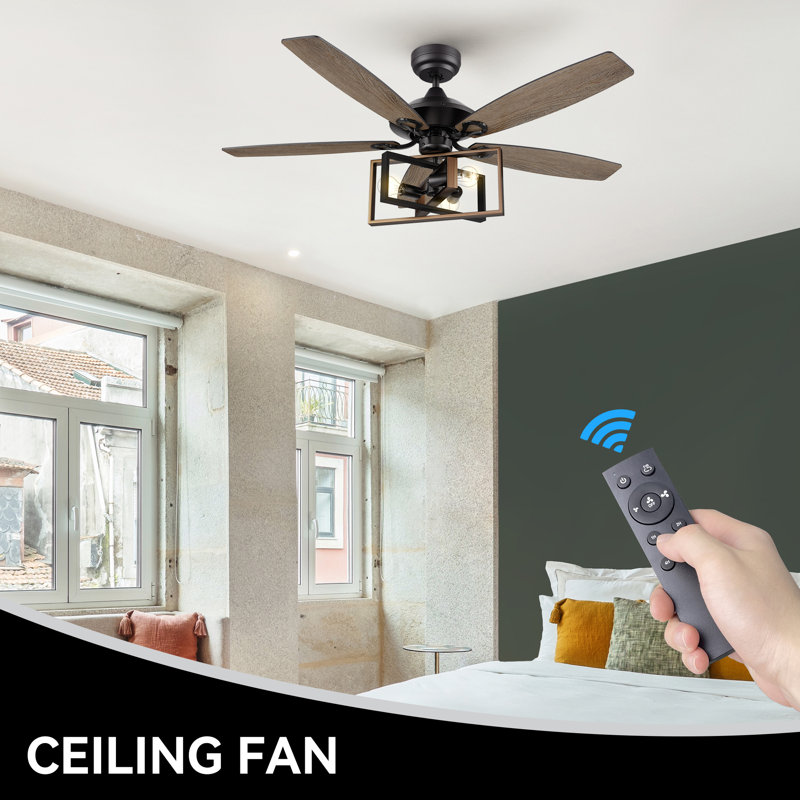 Ventilateur de plafond standard à 5 pales de 52 po avec télécommande et ensemble d'éclairage inclus