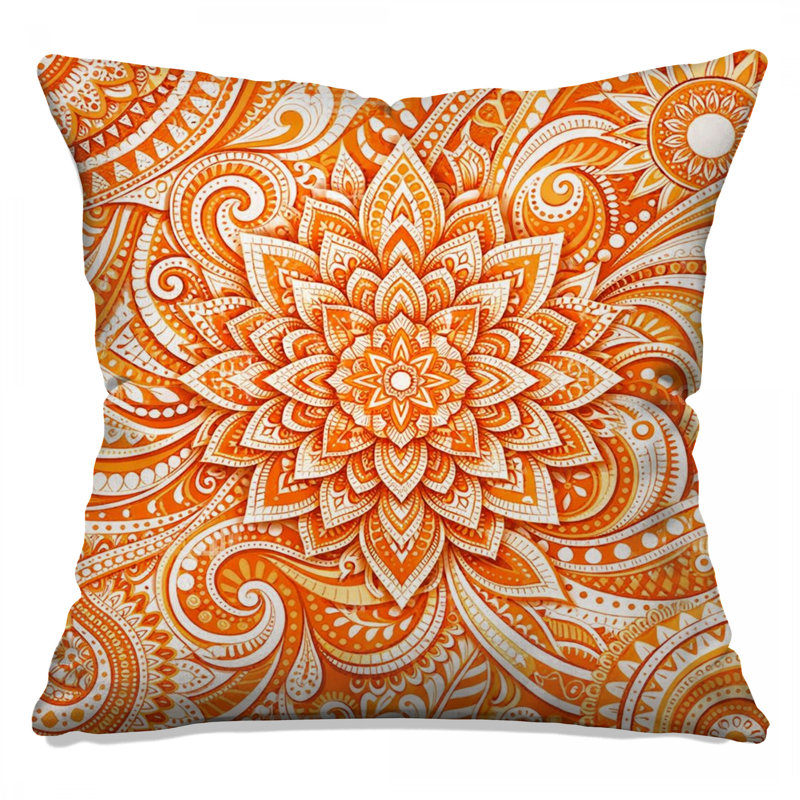 Orange Paisley Mandala Double Sided Throw Pillows, 14 x 14 inches