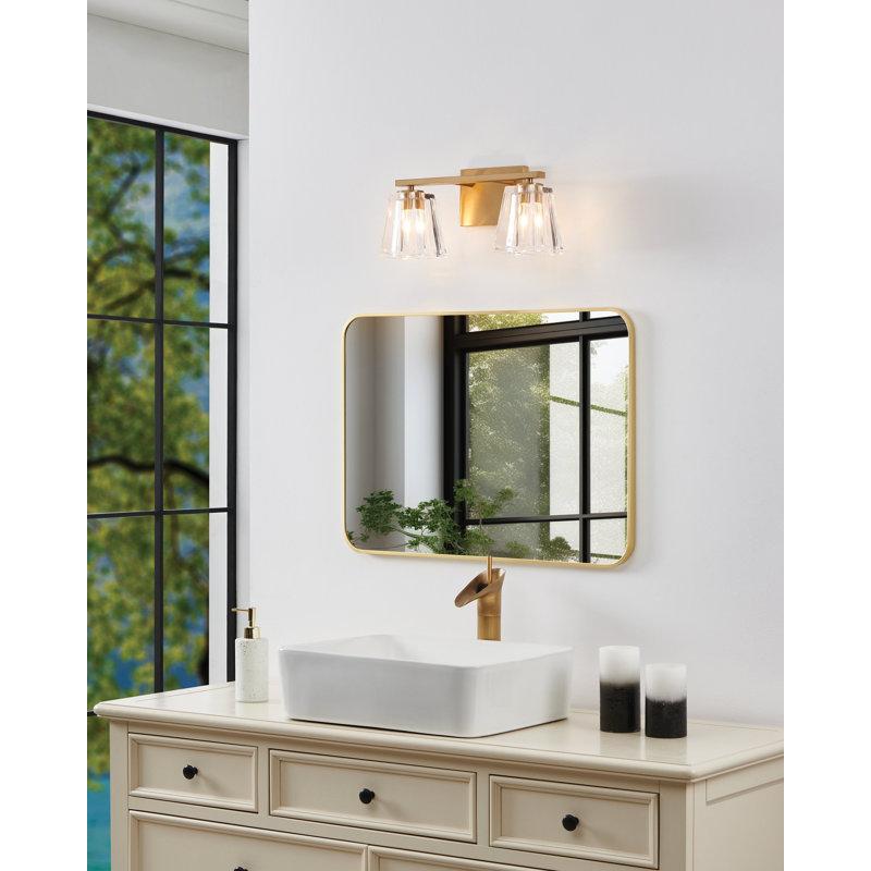 Luminaire pour meuble-lavabo champagne 2 lumières 15 pouces avec abat-jour en verre pressé Hillsboro Hillsboro, Doré