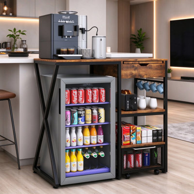 Mini Fridge Cabinet,Refrigerator shelves with Power Outlet and Multi-layer storage compartments