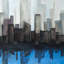 Vue d'une ville bleue - Art contemporain sur toile encadré pour la maison
