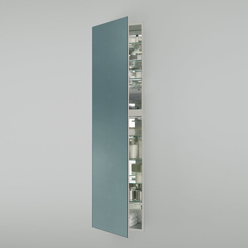 Pharmacie encastrable M Series avec 7 tablettes réglables et éclairage DEL, 70 po x 19,25 po x 4 po, Bleu océan, Gauche
