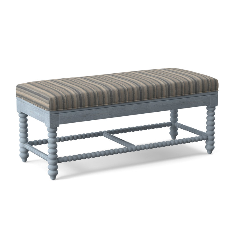 Lind Island Upholstered Bench, Sea Glass Finish, Blue and Gray and Beige Stripe; 0229-66