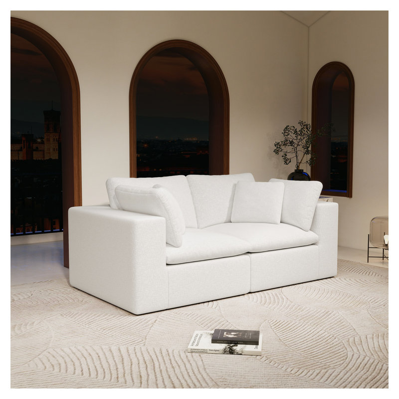 78.8" x 39.4" White Modular Sectional Sofa Seat, 2-Seater Upholstered Foam Furniture, No Assembly Required, White Corduroy